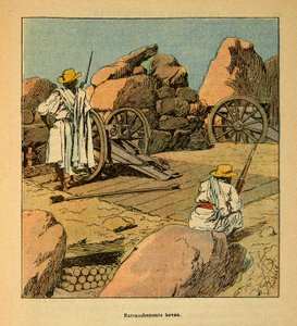 A madagaszkári háború – Az 1885-1895-ös francia expedíciók anekdotikus története, Henri Galli dit Galllichet (1854-1922), illusztrálta: Louis Bombled (1862-1927): Hovas csapatok visszaszorítása 1895-ben Tananarive-ban, Magángyűjtemény alkotó: Louis Charles Bombled