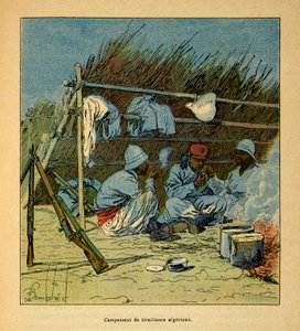 A madagaszkári háború – Az 1885-1895-ös francia expedíciók anekdotikus története, Henri Galli dit Galllichet (1854-1922), illusztrálta: Louis Bombled (1862-1927): Algériai tábor Madagaszkáron 1895-ben, Magángyűjtemény alkotó: Louis Charles Bombled