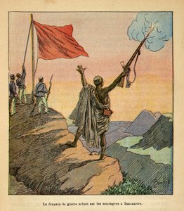 A madagaszkári háború – Az 1885-1895-ös francia expedíciók anekdotikus története, Henri Galli dit Galllichet (1854-1922), illusztrálta Louis Bombled (1862-1927): A madagaszkári vörös háború zászlós üzeme a Tananarive-hegységben, magángyűjtemény alkotó: Louis Charles Bombled