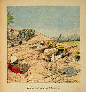 A madagaszkári háború – Henri Galli dit Galllichet (1854-1922) 1885–1895-ös francia expedícióinak anekdotikus története, Louis Bombled (1862–1927) illusztrálásával: Hovas társulat lövészárkai a Tannarive felé vezető úton 1895-ben, Magángyűjtemény alkotó: Louis Charles Bombled