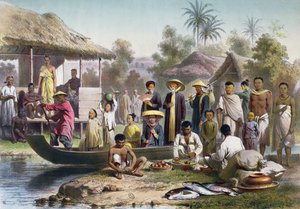 Annami, kambodzsai és sziámi jelmez, Janet Lange újrarajzolta és Eugene Ciceri metszett, 1870 körül