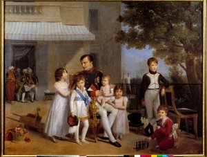 I. Napóleon császár (1769-1821) családja gyermekeivel veszi körül a Saint Cloud kastély teraszán 1810-ben Louis Ducis (1775-1847) festménye 1810 V. 1,05x1,43 m