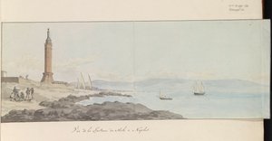 Kilátás a világítótoronyra a nápolyi kikötő fejénél Vue de la Lanterne du Mole à Naples (cím a tárgyon) Voyage en Italy, and Sicile et à Malte – 1778 (sorozat címe)