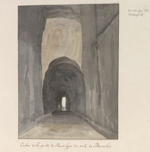 Ingang van grot Crypta Neapolitana (a Grotta di Posillipo) és a kust van Pozzuoli A Pozzuoli melletti Pausilype-barlang bejárata (cím az objektumon) Utazások Olaszországban, Szicíliában és Máltán - 1778 (sorozat címe)