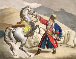 Egy tatár a lovával, a Thierry testvérek metszete, 1825 alkotó: Louis Dupré
