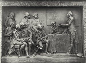 Antoine Laurent Lavoisier (1743-94) a levegő elemzését magyarázza kollégáinak (bronz) (f/w fotó)