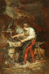 The Smithy (olaj a panelen) alkotó: Louis Eugene Gabriel Isabey