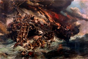A gőzhajó tüze „Ausztria” Louis Eugene Isabey (1803-1886) 19. századi Párizs, Tengerészeti Múzeum festménye