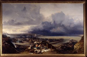 Kilátás a normandiai Dieppe kikötőjére. Louis Gabriel Eugene Isabey (1803-1886) festménye 1842 V. 1,64x2,51 m Nancy, Muse des Beaux Arts alkotó: Louis Eugene Gabriel Isabey