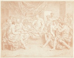 Öreg ember az ágyon, emberekkel körülvéve alkotó: Louis Fabritius Dubourg