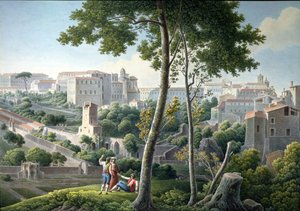 Kilátás a római Quirinal-hegyre, háttérben a Villa Colonnával, 1800 körül