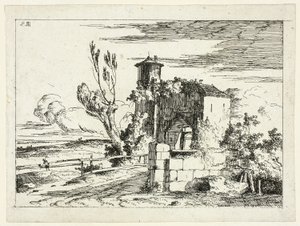 Táj a régi átjáróval alkotó: Louis Gabriel Moreau