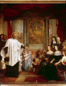 Saint Vincent de Paul ellátogat a jótékonysági hölgyek előtt talált gyermekek intézményébe. Louis Galloche 1732-es festménye.Párizs, Saint Marguerite templom
