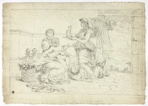 Szent család angyallal, aki egy kancsót tart (recto); a Lunette vázlat jobb fele (verso) alkotó: Louis Gauffier