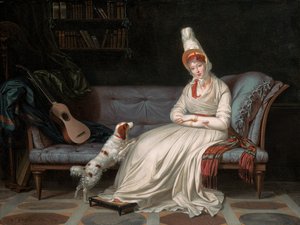 Elizabeth, Lady Webster, később Lady Holland portréja fehér ruhában Pierrot spánielével, 1795 körül