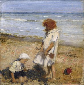 Playing on the Beach (olaj, vászon) alkotó: Louis Ginnett