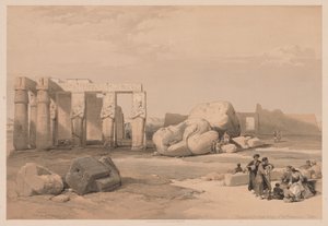 Egyiptom és Núbia: II. kötet – 4. szám, A nagy kolosszusok töredékei, a memnóniumnál, 1838. alkotó: Louis Haghe