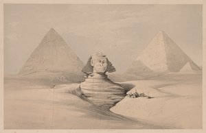Egyiptom és Núbia: I. kötet – 18. szám, A Nagy Szfinx, Gizehi piramisok, Elölnézet, 1839. alkotó: Louis Haghe