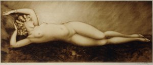 Repose, 1934 körül (rézkarc és szárazhús, színesben nyomtatva) alkotó: Louis Icart