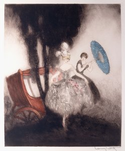 Két lány készül beszállni egy kocsiba alkotó: Louis Icart