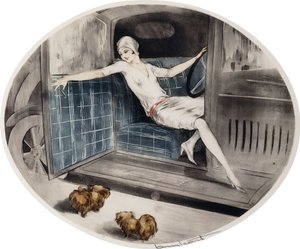 Nő egy autóban két pekini szigeten alkotó: Louis Icart