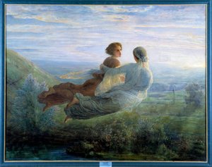 A lélek verse; A lélek repülése, a zöld táj fölé emelkedett fiatal nő, múzsa kíséretében lírai hangulatban. Louis Janmot (1814-1892) festménye XIX. Lyon, Musee Des Beaux Artsv- A lélek verse: t
