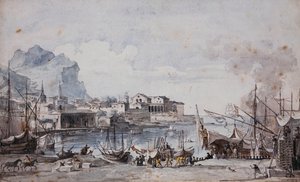 Kilátás a palermói kikötőre, 1777 alkotó: Louis Jean Desprez