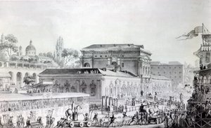 A Herculaneumban talált régiségeket a Nápolyi Múzeumba szállítják, 1782 körül (toll, tus és akvarell papíron) alkotó: Louis Jean Desprez