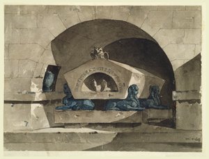 Egyiptomi stílusú sír szfinxekkel és bagollyal alkotó: Louis Jean Desprez