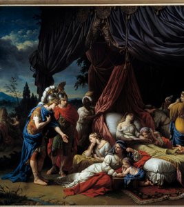 Darius feleségének halála. Ez az alkotás, amelyet Rollin ókori története és Alexander de Le Brun Diadalsorozata ihletett, a görög császárt ábrázolja Dareiosz feleségének holtteste előtt. Ezen a Rómában festett festményen a LAGRENEE PINXIT szerepel alkotó: Louis Jean François Lagrenée