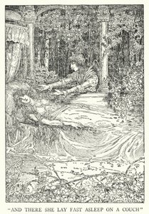"És ott feküdt mélyen aludt egy kanapén" (litho) alkotó: Louis John Rhead