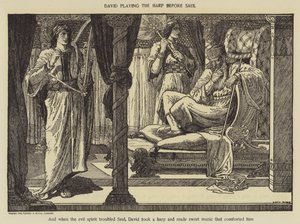 Dávid hárfán játszik Saul előtt alkotó: Louis John Rhead
