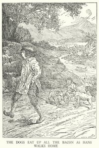 A kutyák megeszik az összes szalonnát, miközben Hans hazafelé sétál (litho) alkotó: Louis John Rhead