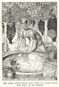 A béka mélyre merült, és újra feljött a labdával a szájában (litho) alkotó: Louis John Rhead
