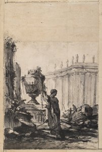 Építészeti fantázia vázával, hermával és oszlopcsarnokkal alkotó: Louis Joseph Le Lorrain