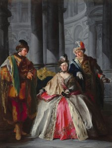 Három maskarába öltözött alak, c. 1740-es évek.