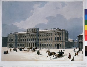 A Mariinsky-palota Szentpéterváron, a Szent Izsák téren. Louis Jules Arnout (1814-1868) litográfiája, vízfestékkel színezett, 1840 körül. Francia művészet, klasszicizmus. A.Push alkotó: Louis Jules Arnout