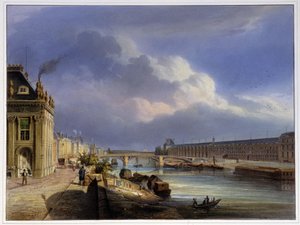Pont du Carrousel és a Louvre nagy galériája – Arnout „1837-es Párizsban” alkotó: Louis Jules Arnout