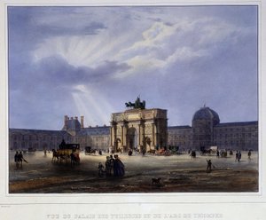 Kilátás a Palais des Tuileries-re és a körhintara – Arnout „” Paris en 1837”-ben alkotó: Louis Jules Arnout