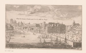 Kilátás Liège-re Vue de dessus le petit pont de la ville de Liege (cím a tárgyon) alkotó: Louis Le Meunier