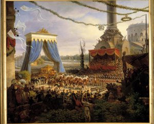 Entre de Charles X à Paris a koronázás után, 1825.06.06. A királyi hintót a Barriere de la Villette-ben fogadta Párizs város önkormányzata, amelynek élén a Szajna megye prefektusa, Louis Fra Chabrol grófja. alkotó: Louis Lejeune