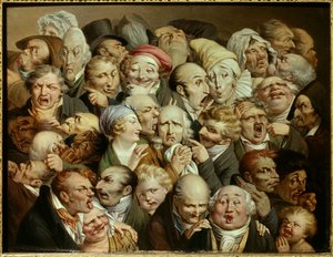 Karikatúra: nevetséges kifejezések sorozata „35 kifejezési fej újraegyesülése”” Louis Leopold Boilly (1761-1845) festménye 1825 körül Olaj, fa Dim. 0,19x0,25 m Tourcoing, musee des Beaux Arts - 35 arckifejezés találkozása. Rajzfilm: tanulmányok r