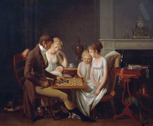 Louis Leopold Boilly (1761-1845) családi dámajáték festménye, 1803 körül, olaj, vászon, Franciaország alkotó: Louis Leopold Boilly