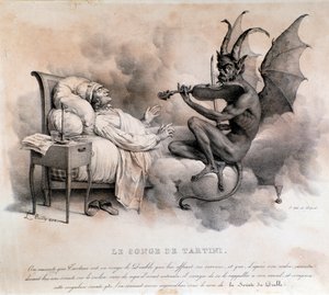Giuseppe Tartini olasz zeneszerző álma, aki egy hegedűn játszó ördögöt látott, akiből az Ördögtrill szonáta lesz (illusztráció
