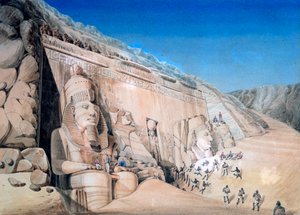 „II. Ramszesz nagy templomának feltárása, Abu Simbel”, 1819 alkotó: Louis M. A. Linant de Bellefonds,