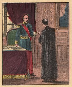 III. Napóleon és Louis-Gaston de Segur (Louis Gaston de Segur) (1820-1881) francia püspök Elysee-ben - - Metszet a „” szövegből. Wonderful Album”, Louis Maitrejean és Georget Ramond - Franciaország 1910