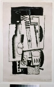 Csendélet, dolgozószoba üvegfestményhez (festmény, XX. század) alkotó: Louis Marcoussis
