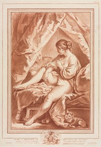 Fiatal nő ül egy ágyon, 1764 előtt.