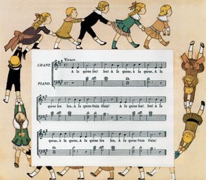 Gyermekdal „In Single File” kotta és illusztráció alkotó: Louis Maurice Boutet de Monvel
