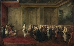 Cornelis Hop (1685-1762) fogadása az államok legátusaként a XV. Lajos udvarában, 1719. július 24. alkotó: Louis Michel Dumesnil